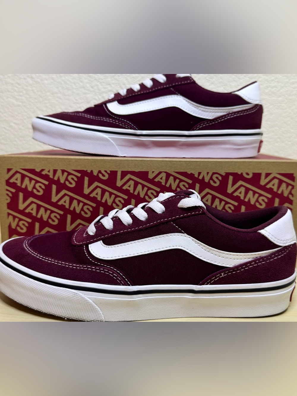 Vans Brooklyn LS Port Royale Burgundy Suede Canvas Sneakers Womens Size 8 - Picture 3 of 11